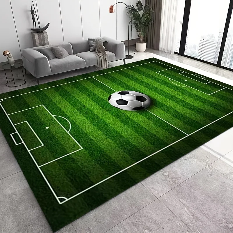 

3D Cartoon Lawn Pattern Rug, Football Field Motif Carpet, Soft and Comfortable Floor Mat, Non-slip Gaming Pad Home Decor