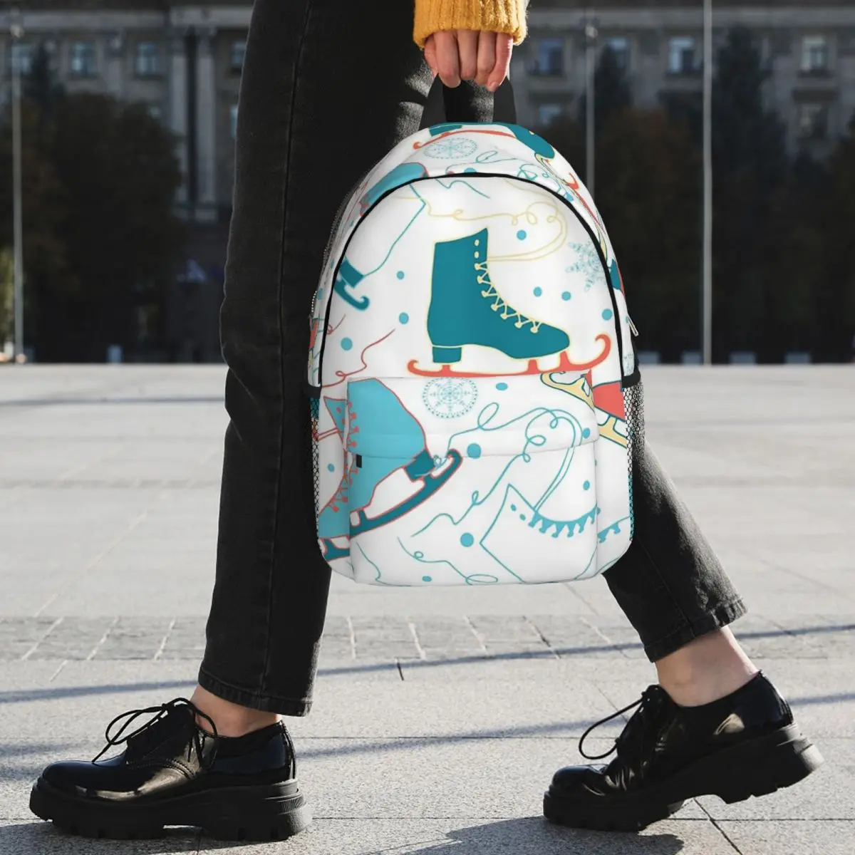 Colorful Ice Skates Pattern Backpack Student BookBag Children School Bag Laptop Shoulder Bags for Boys Girls