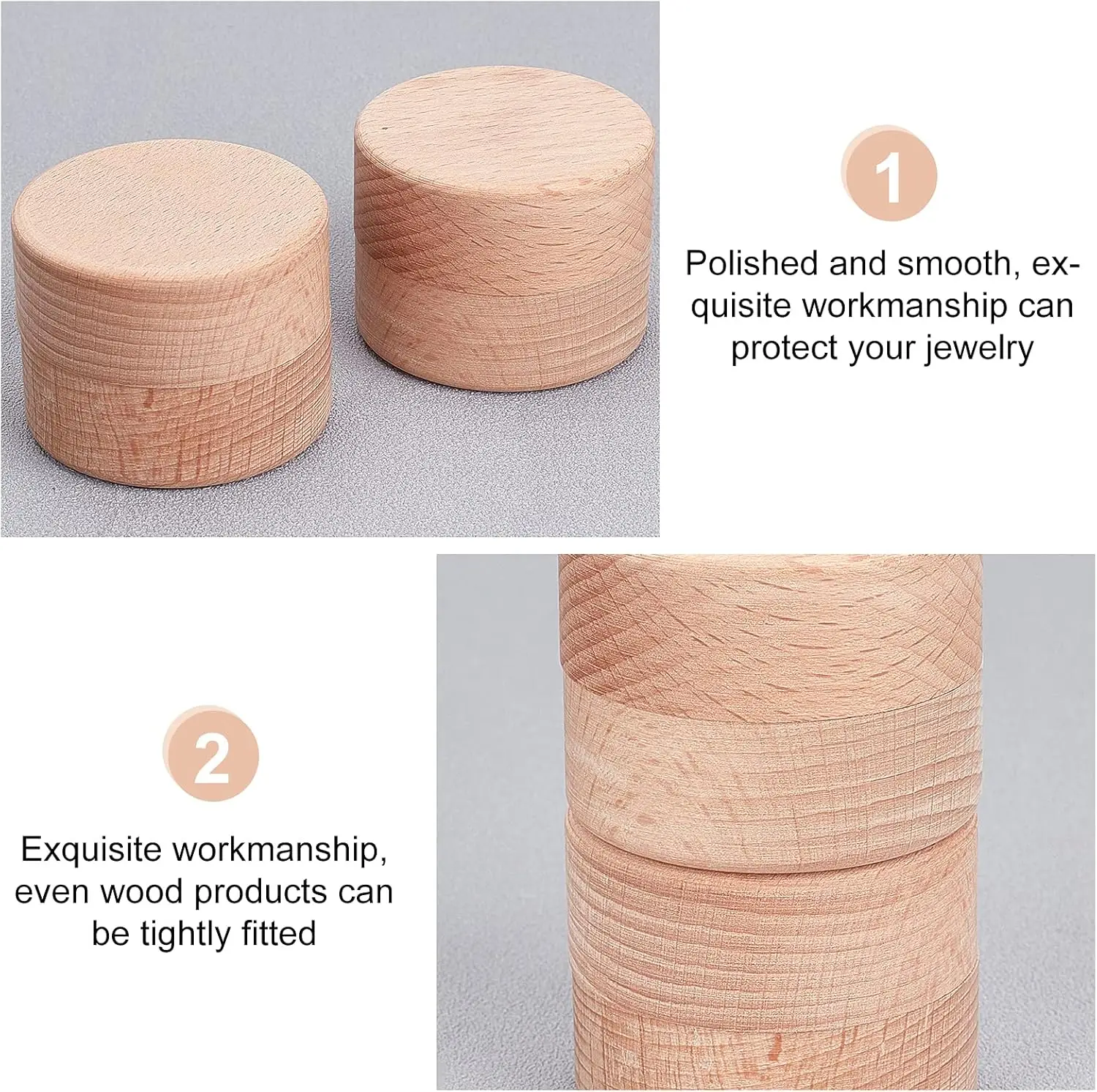 3pcs 2x1.6 Inch Mini Round Wooden Box Small Storage Wooden Box Wedding Ring Jewelry Boxes DIY Storage Trinket Bearer