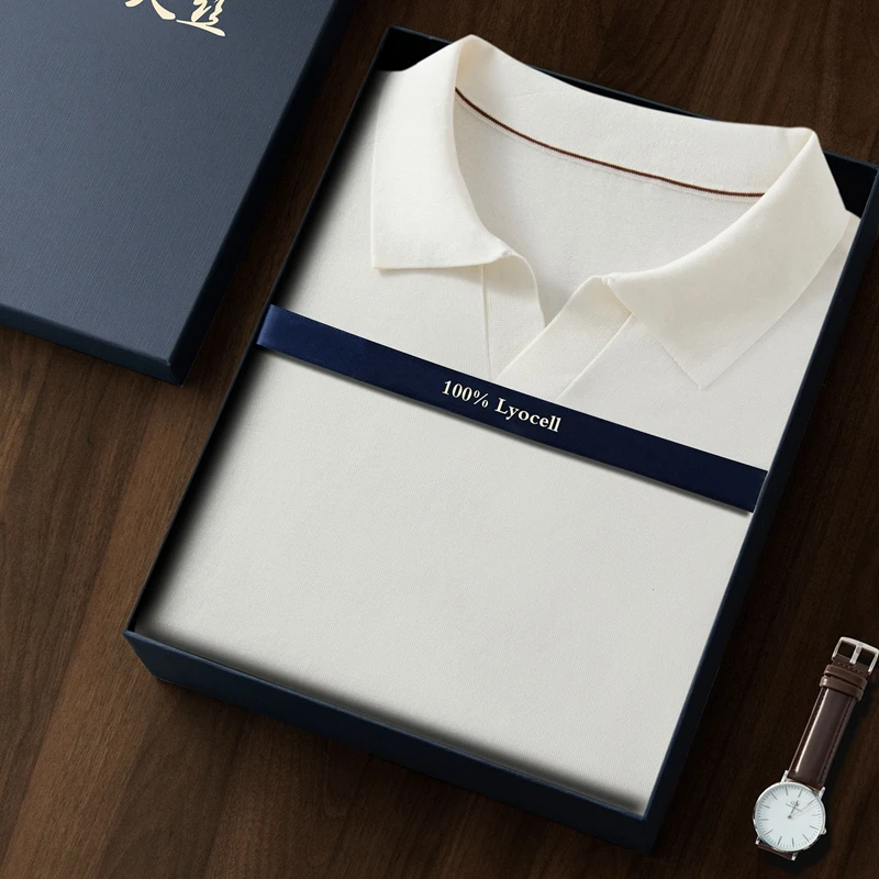 

Новинка 2025, мужская рубашка-поло из 100% лиоцелла, тенселя, деловая повседневная трикотажная рубашка с короткими рукавами, летняя мужская одежда