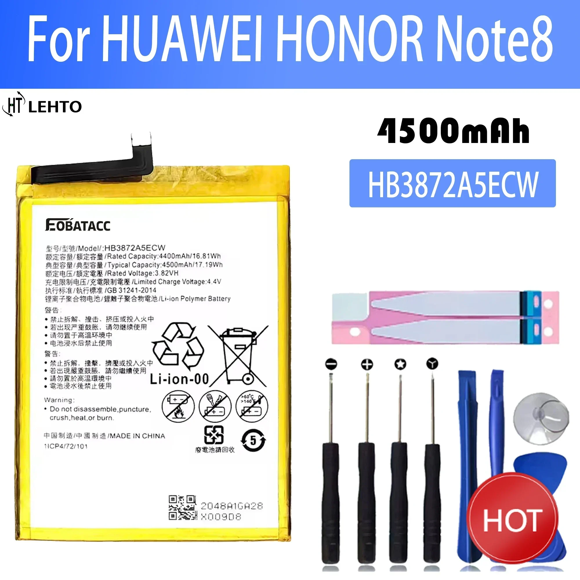 100% New Original Battery HB3872A5ECW  FOR HUAWEI  honor Note8 Battery + Free Tools