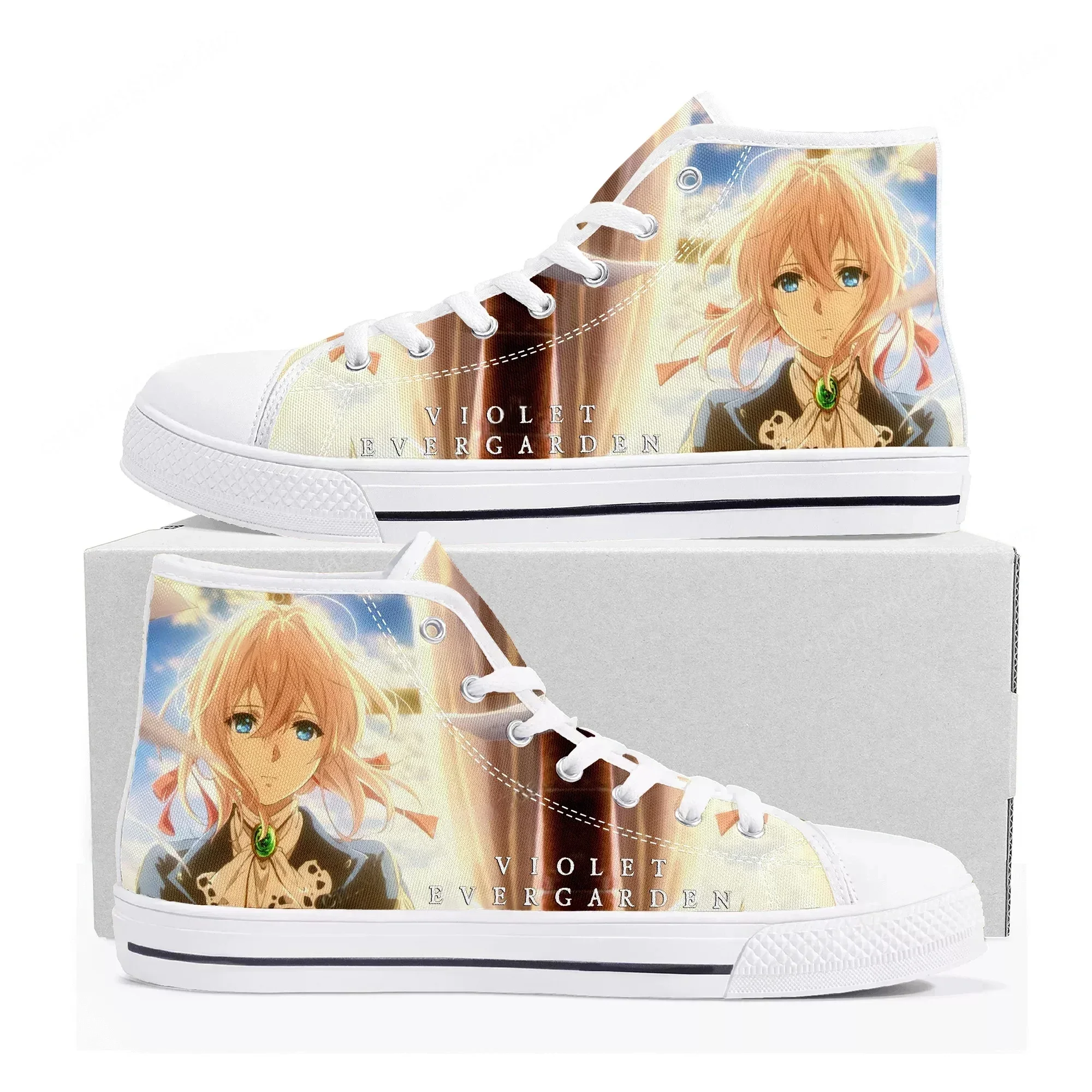 Violet Evergarden High Top Sneakers Mens Womens High Quality Canvas Sneaker Anime Comics Manga Couple Customized Shoes