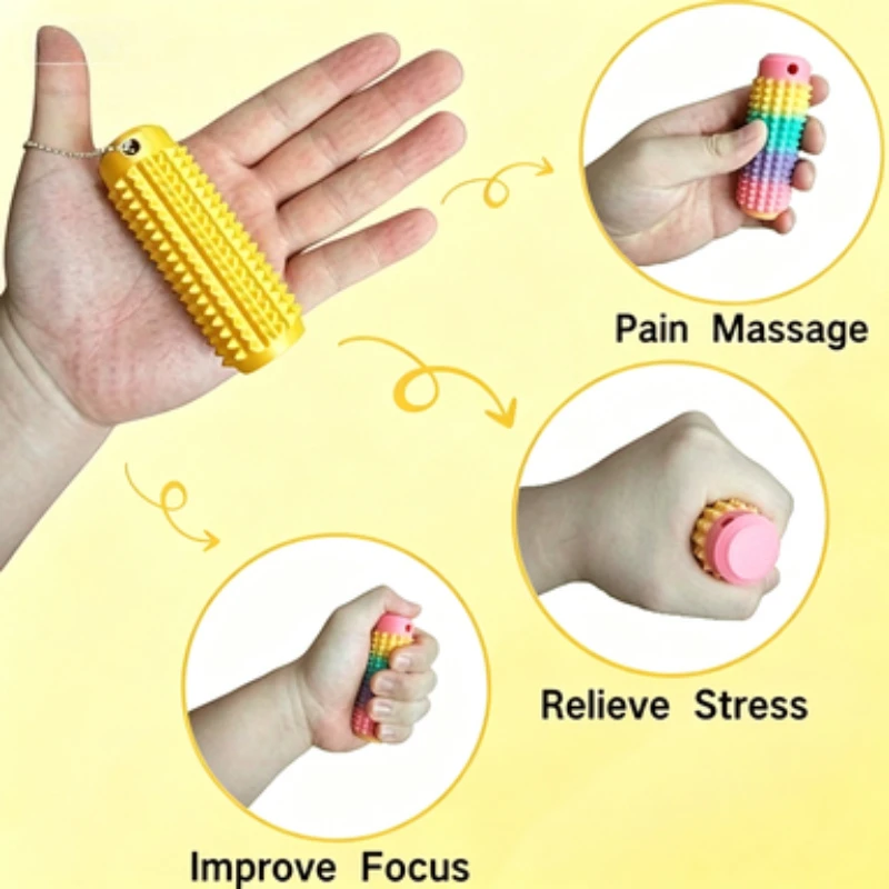 Portable Hand Massage Spike Roller Fidget Keychain Sensory Anxiety Stress Relief Focus for Office Travel Novelty Holiday Gift