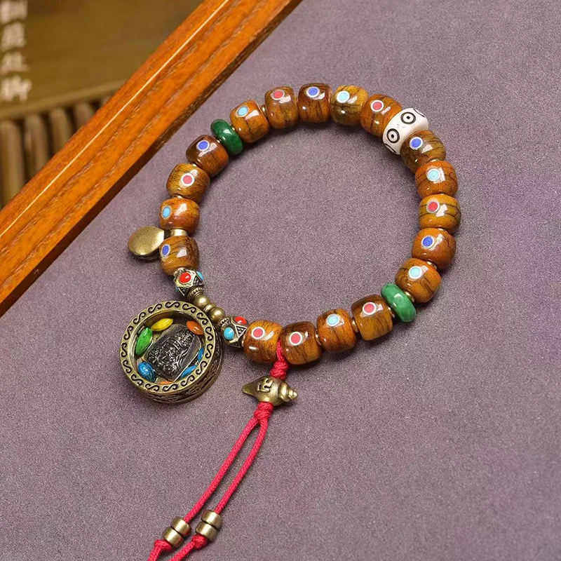 

Backflow Bone Multi-Treasure Inlaid Single Circle Gawu Box Pendant Dumb Buddha Bead Bracelet