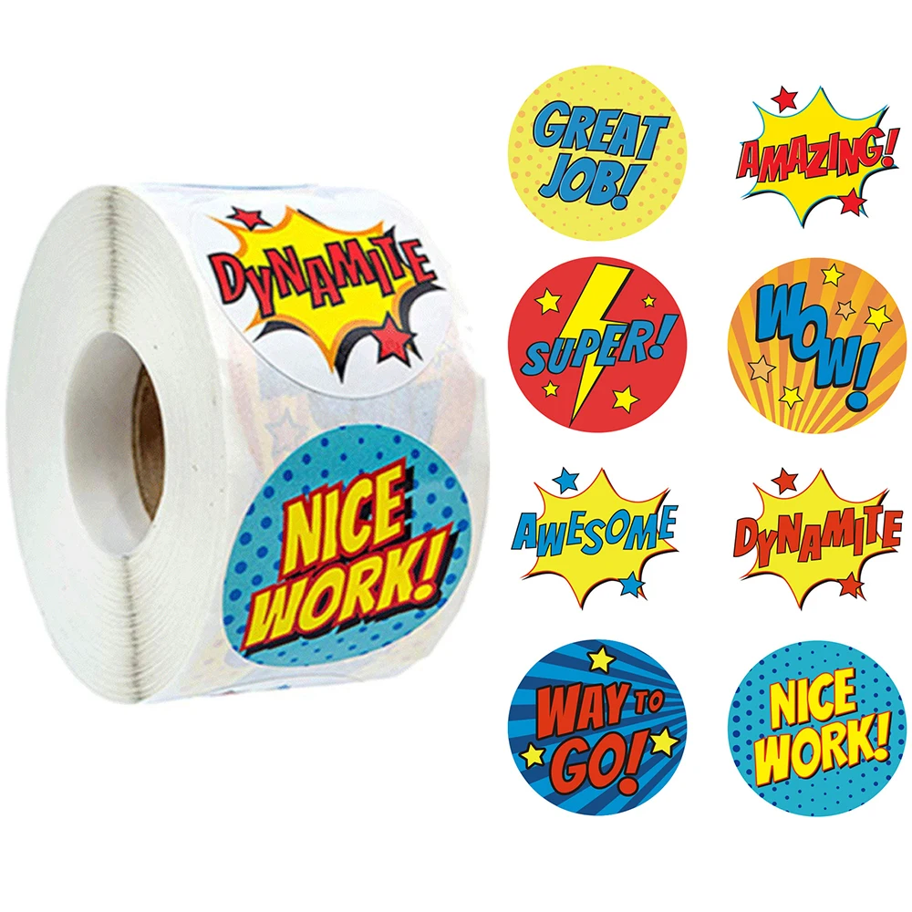 100-500pcs Super Hero Reward Sticker 8 Designs Cartoon Words Sticker Good For Teachers And Kids Boys Girl Toy Sticker Decoration