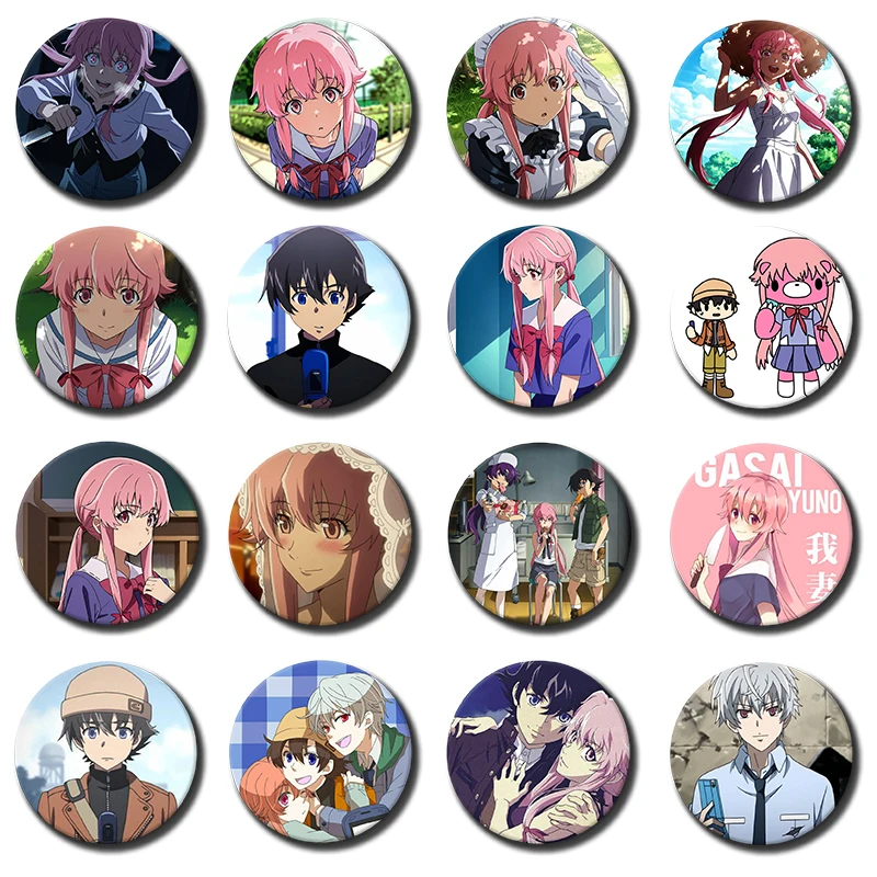 58mm Anime Future Diary Badges Tinplate Soft Button Pins Creative Brooches for Clothes Hat Decoration Jewelry Accessories 1PC