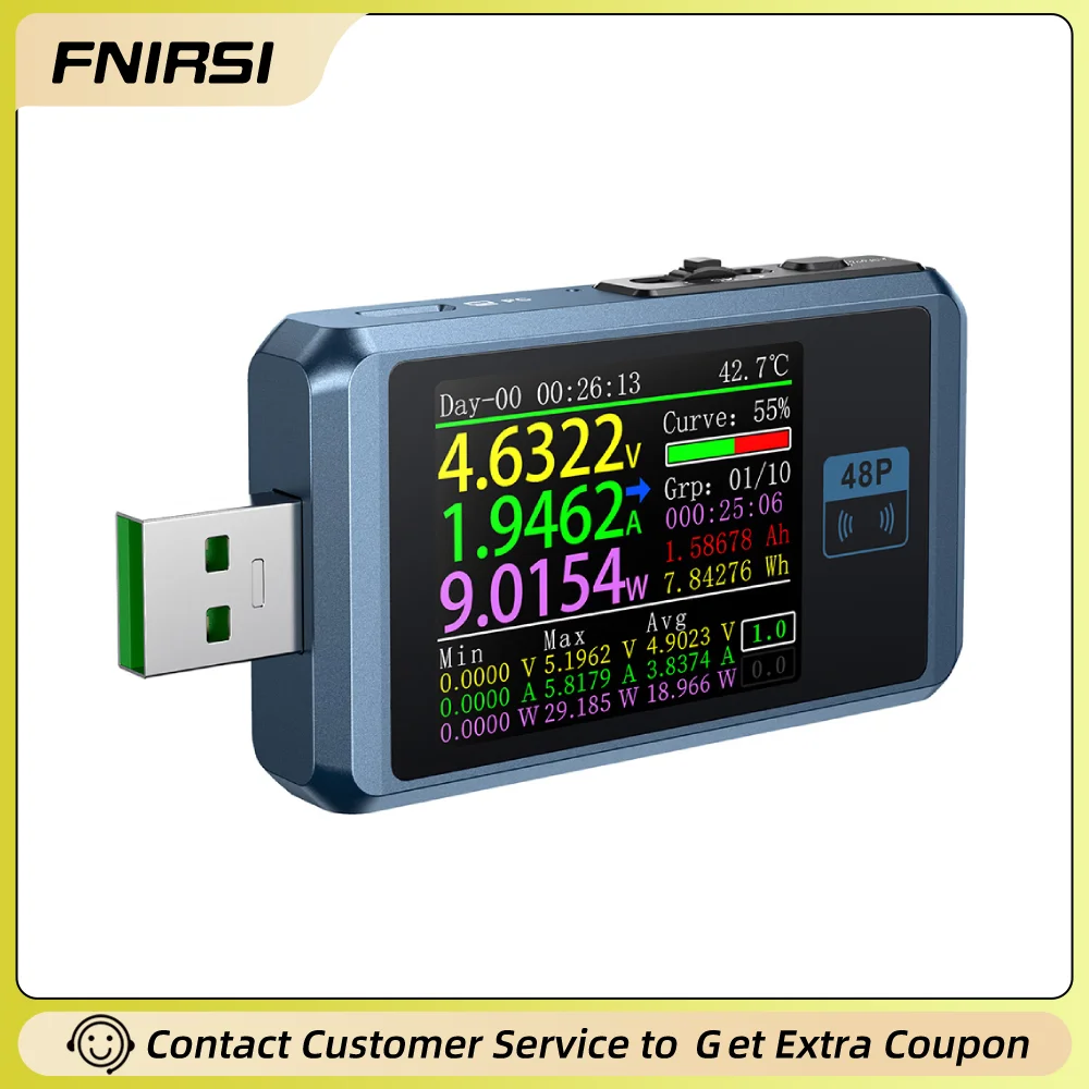 

FNIRSI FNB48P цифровой USB измеритель мощности 6,5 А высокоточный тестер с ЖК-дисплеем монитор реального времени тестер тока и напряжения