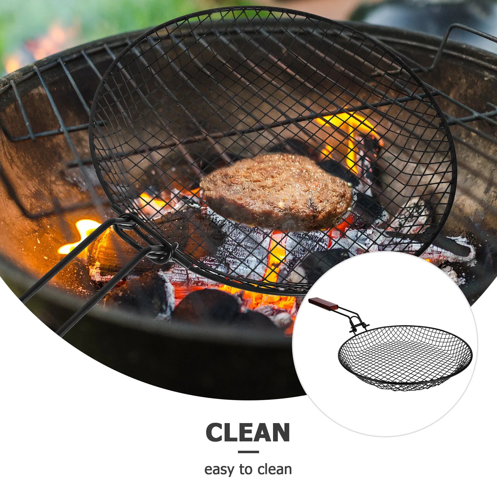 

Folding Baking Basket Bbq Rolling Grill Baskets Cooking Utensils with Foldable Handle Round Grilling for Outdoor Wood
