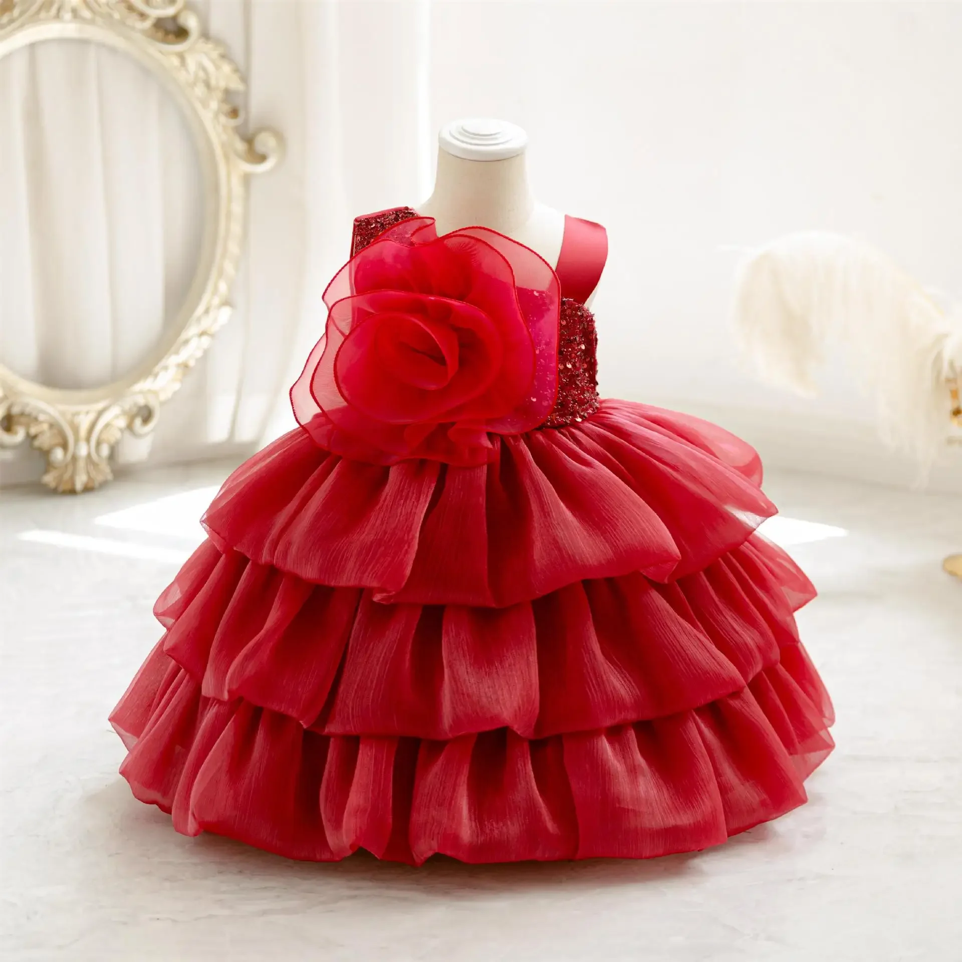 Infant Baby Girl Dress Sequined Flower 1st Birthday Party Ball Gown for Wedding Holiday 1-5 Years