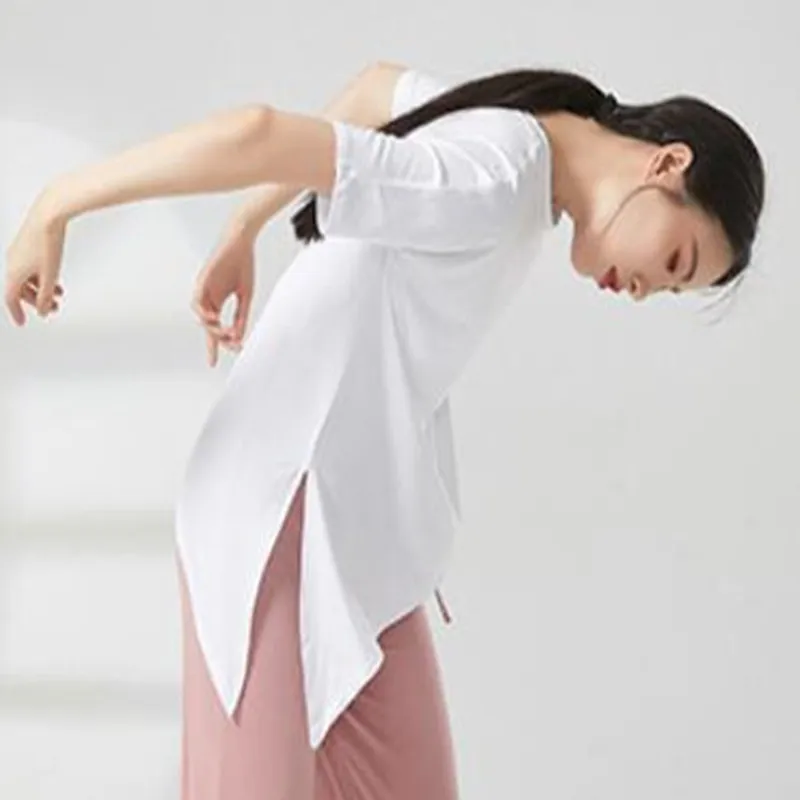 Modern Dance Training Top Clothes Women Soft Loose Irregular Short Sleeve Modal T-shirt Art Test Performance Basic Costume New