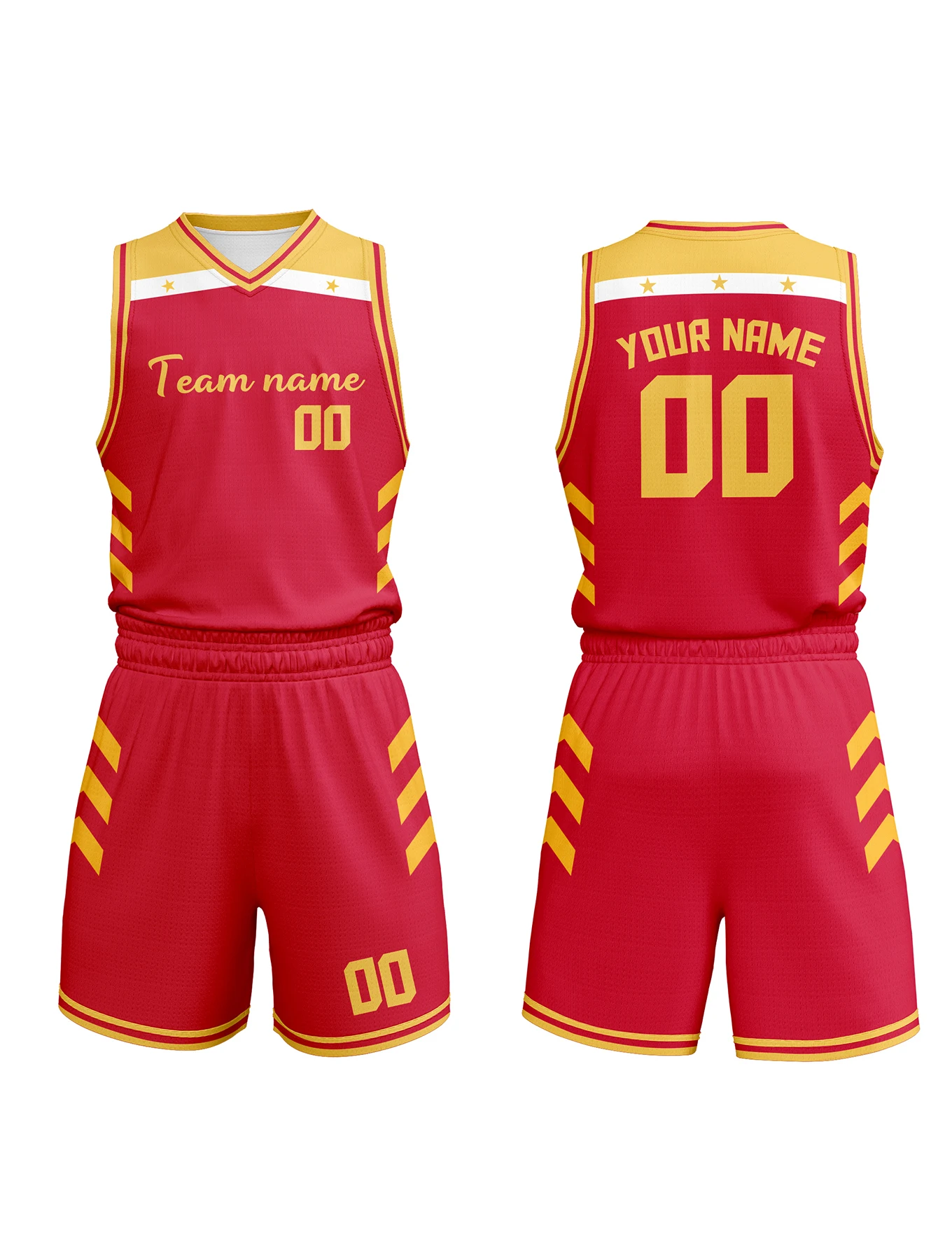 Custom Kids Basketball Set, Personalized Name Number Team Uniform, Red Gold Basketball Jersey Shorts Kit for Boys Girls 3-14Y