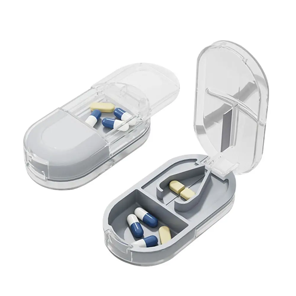 With Invisible Storage Box Cutting Pill Case 2 In 1 Dustproof Medicine Splitter Box Portable Medicine Cutting