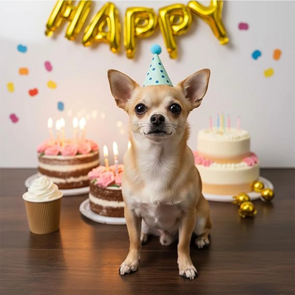 Hunde-Geburtstagsparty-Hüte für Haustiere, Mini-Kegelhut mit Pompon für Hunde, Katzen, Welpen, Puppen, niedliche Haustier-Party-Kopfbedeckung, Accessoires – Detail 2