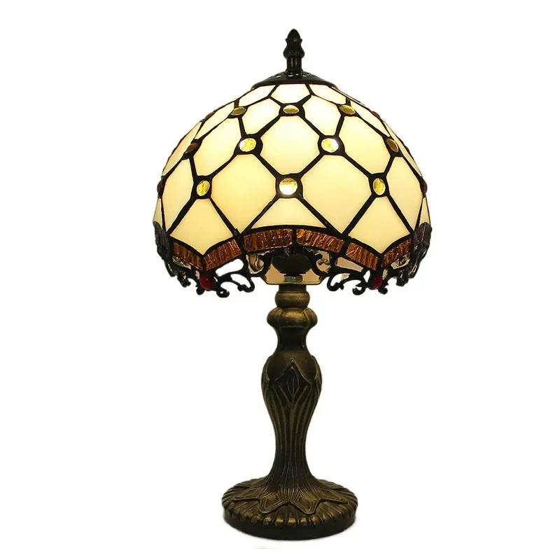 8inch European Retro Classical Stained Glass Beaded Dragon Tail Lampshade Church Home Bedroom Bedside Tiffany Art Table Lamp