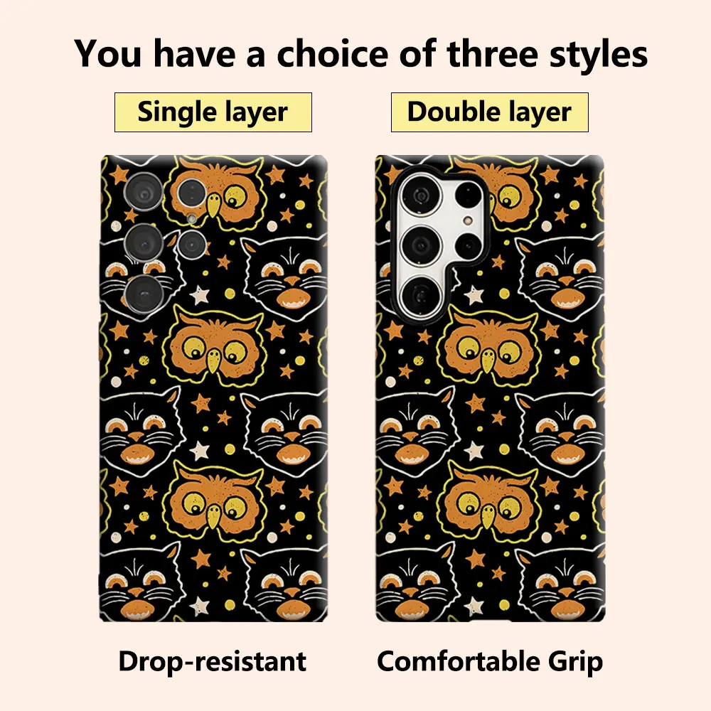 Halloween Cat Owl Luxury Fashion Full Lens Protective Case for Samsung Galaxy S26 S25 S24 A56 A36 Plus Ultra