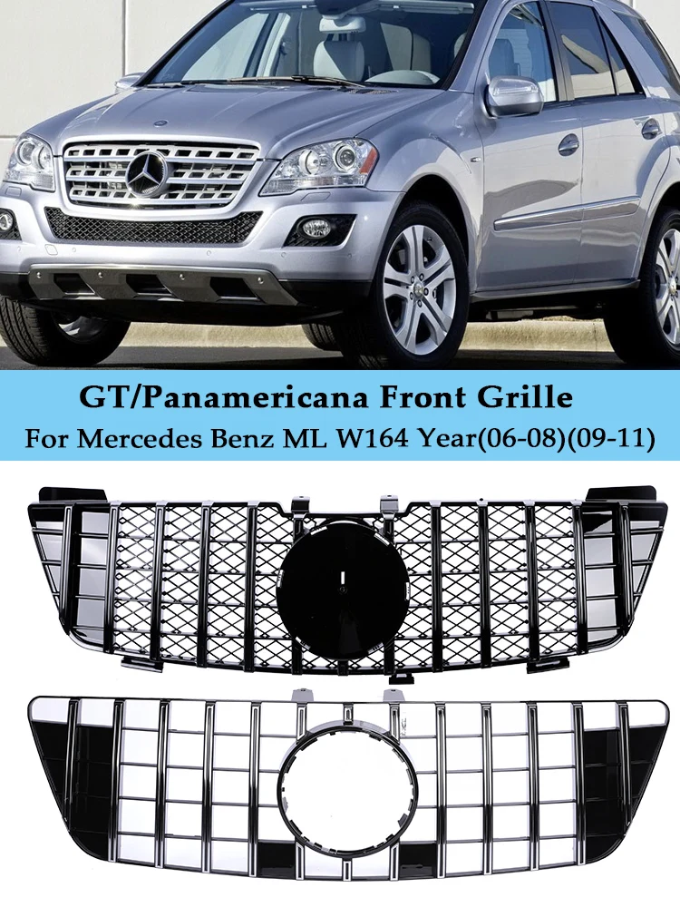 Black Silver Grille Car Front Bumper For Mercedes Benz ML Class W164 2006-2011 Panamericana GT Style Grill 320 350 430 550