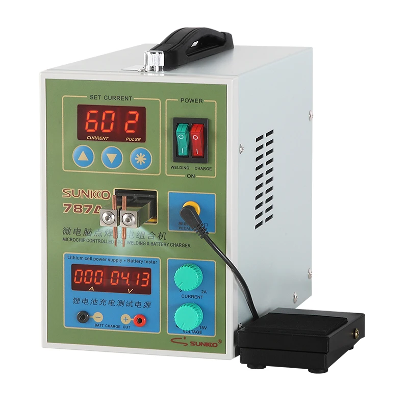 SUNKKO 787A+ Spot Welder 18650 lithium battery test and charging 2in1 double pulse precision spot welding machine LED lighting