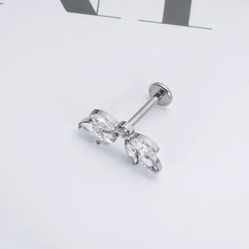 ASTM F136 Titanium 16G 18G EAR Leaf Shape with CZ Top Cartilage Tragus Earrings Ear Lip Helix Studs Tongue Nail Piercing Jewelry