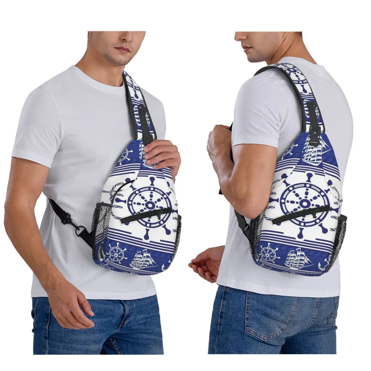 

Темно-синяя полосатая нагрудная сумка с морским якорем, мужской рюкзак через плечо на слинге, нагрудная сумка, дорожный походный рюкзак, сумка на плечо