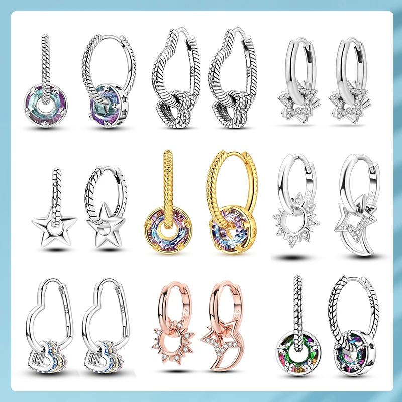 

Earrings Real S925 Sterling Silver Earrings Rose Gold Heart Sun Moon Star for Women Girls Wedding Engagement Party Jewelry Gifts