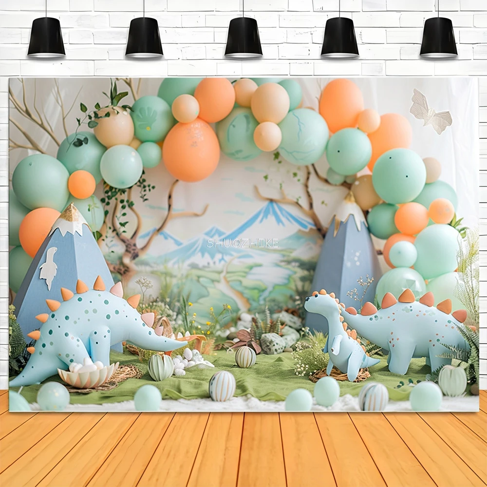 

Dinosaur Theme Birthday Party Decorated Photography Backdrops Props Dream Balloons Arch Newborn Easter Day Background KL-06