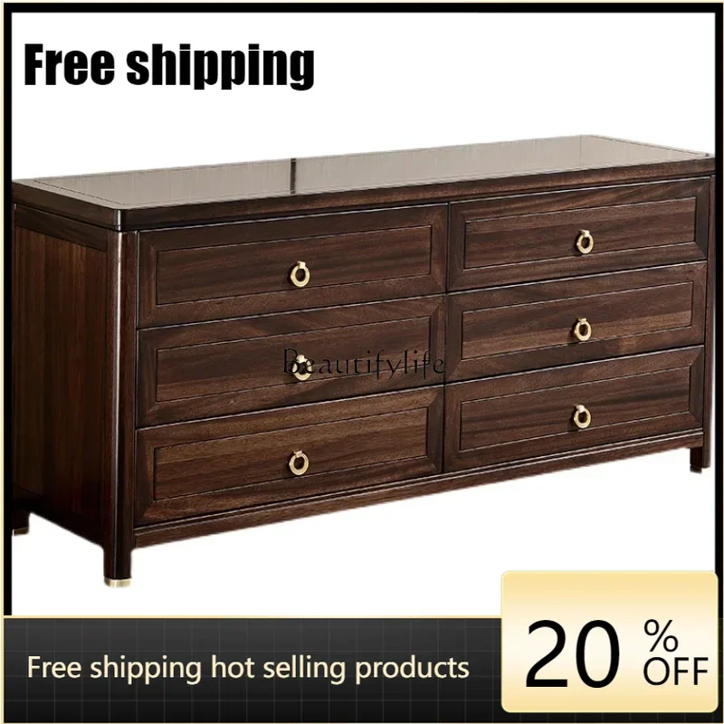 X4 New Chinese ebony sixchest cabinet storage all solid wood high TV cabinet