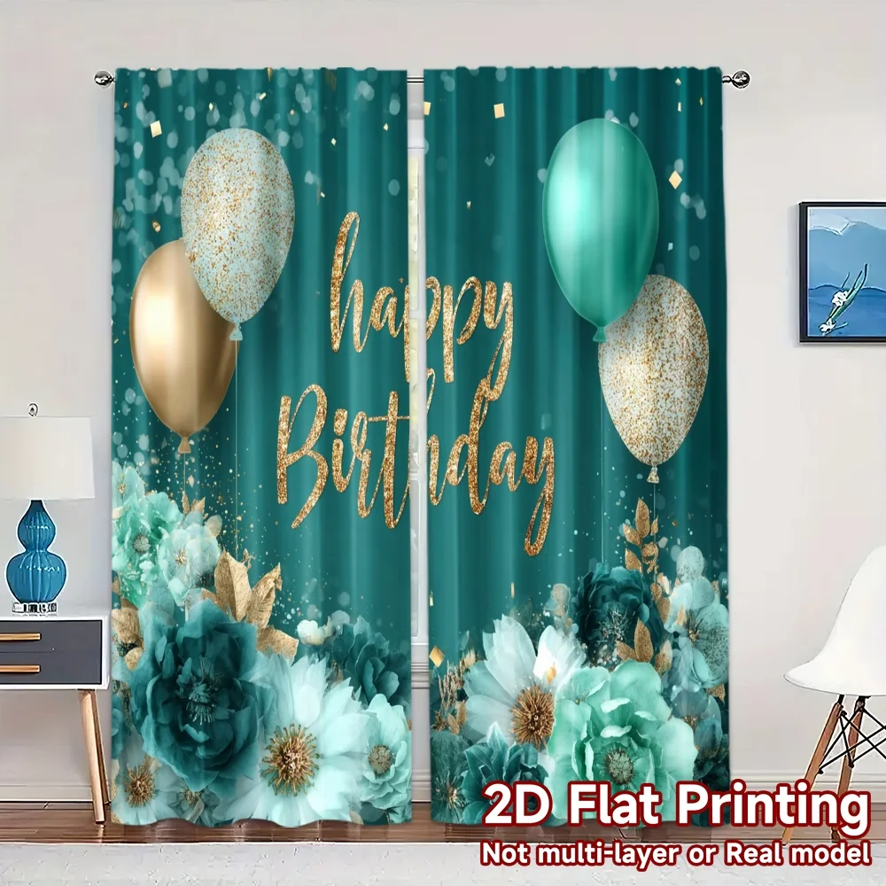 2pcs, 2D FLAT PRINTING Curtains (Without Rod) Birthday Bliss(9) Fashionable Chic Curtains Polyester Curtains Art Deco Festive