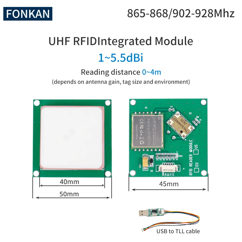 UHF RFID Intgerated reader Module USB to TTL 1~5.5dbi Antenna R200 Chip UHF RFID Card Reader Writer Support Raspberry Pi