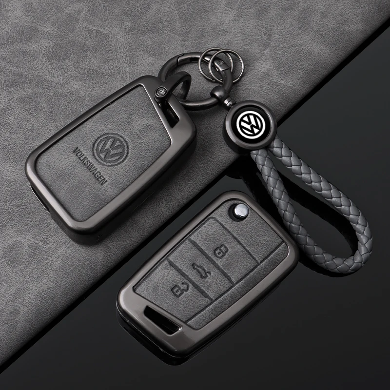 For VW Volkswagen Golf 7 MK7 Tiguan MK2 T-roc T-cross High Quality Leather Car Key Case Protector Cover Shell Holder Accessories