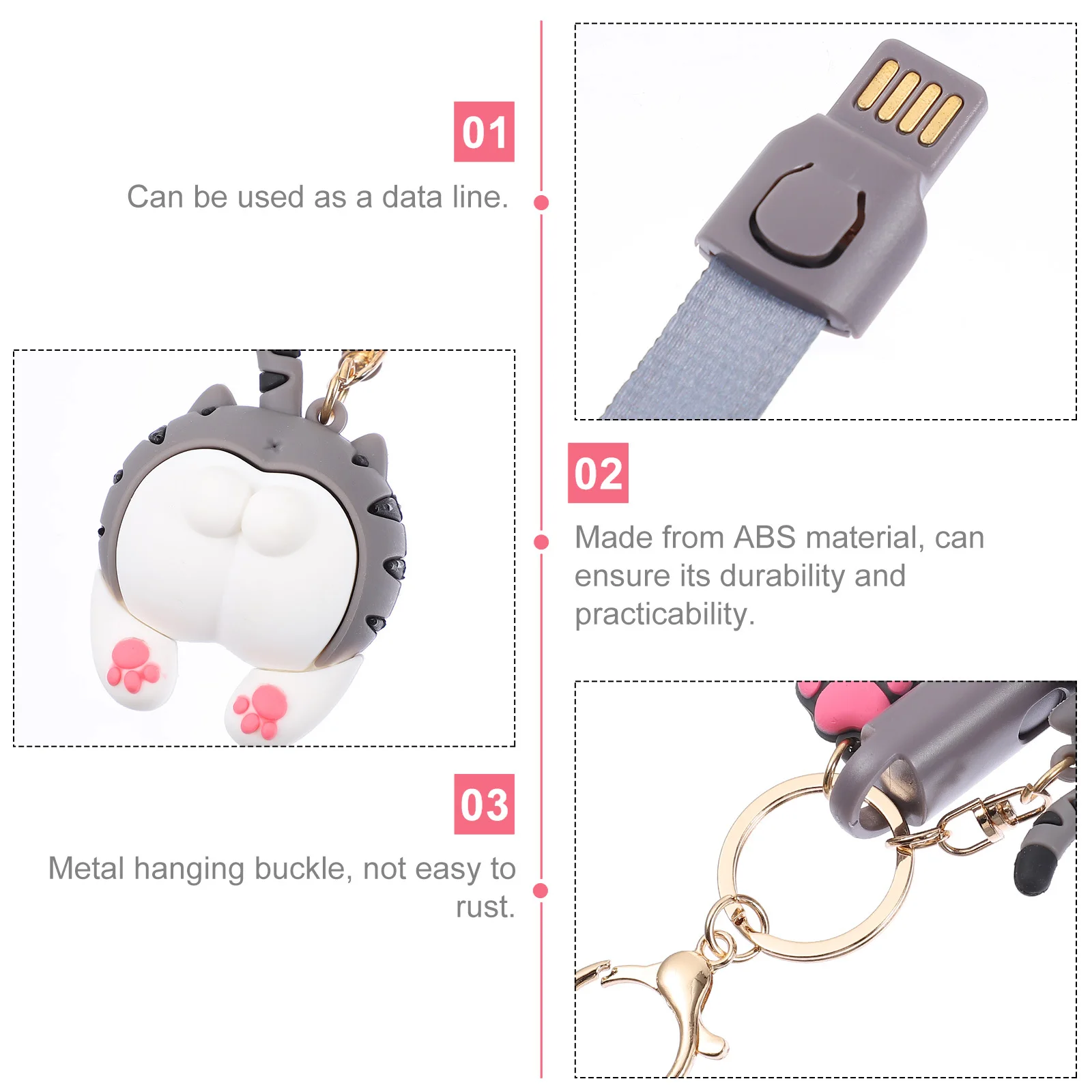 

Cartoon Keyring Data Cable Durable ABS Material Multifunctional Phone Charging Line Portable Lightweight Keychain Pendant