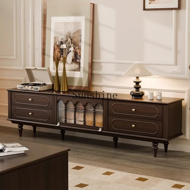 

French solid wood retro style living room home coffee table combination storage locker