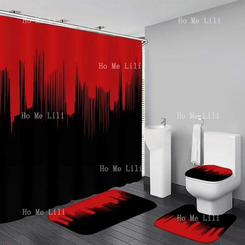 

Наборы нескользящих ковриков Чехол для унитаза U-образная градиентная занавеска для душа с 12 крючками Черный и красный 4-х шт. Коврик для ванной Набор для ванной комнаты