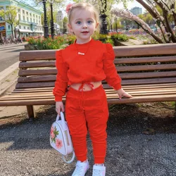 1-8Years Children's Soild Clothes Outfits 2pcs/set Long Sleeve Crop Tops Shirt+Sport Pants Baby Kids Clothing Suits for Girl