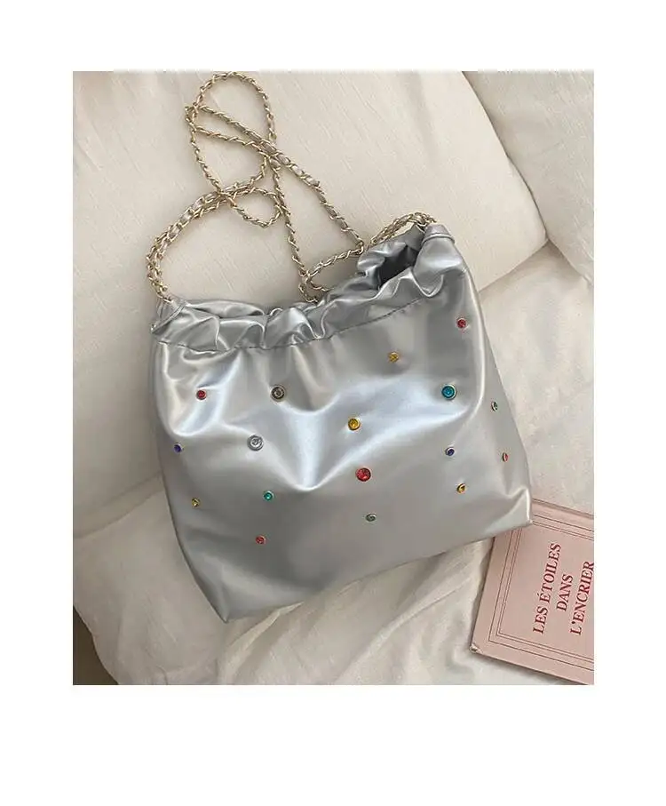 Bloom Beading Y2k Grunge Handbags Women Leather Large Capacity Casual Tote Bags Ladies Vintage Haruku Shoulder Bag Aesthetic
