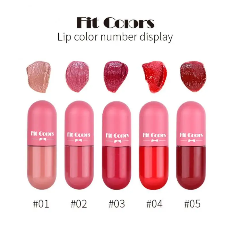 Antihaft-Tasse Lippenstift Mini Pille Lip gloss 5 Farben Feuchtigkeit Lippenstift Kapsel Lippen glasur Lippen Make-up weichen Nebel Lip gloss Kosmetik