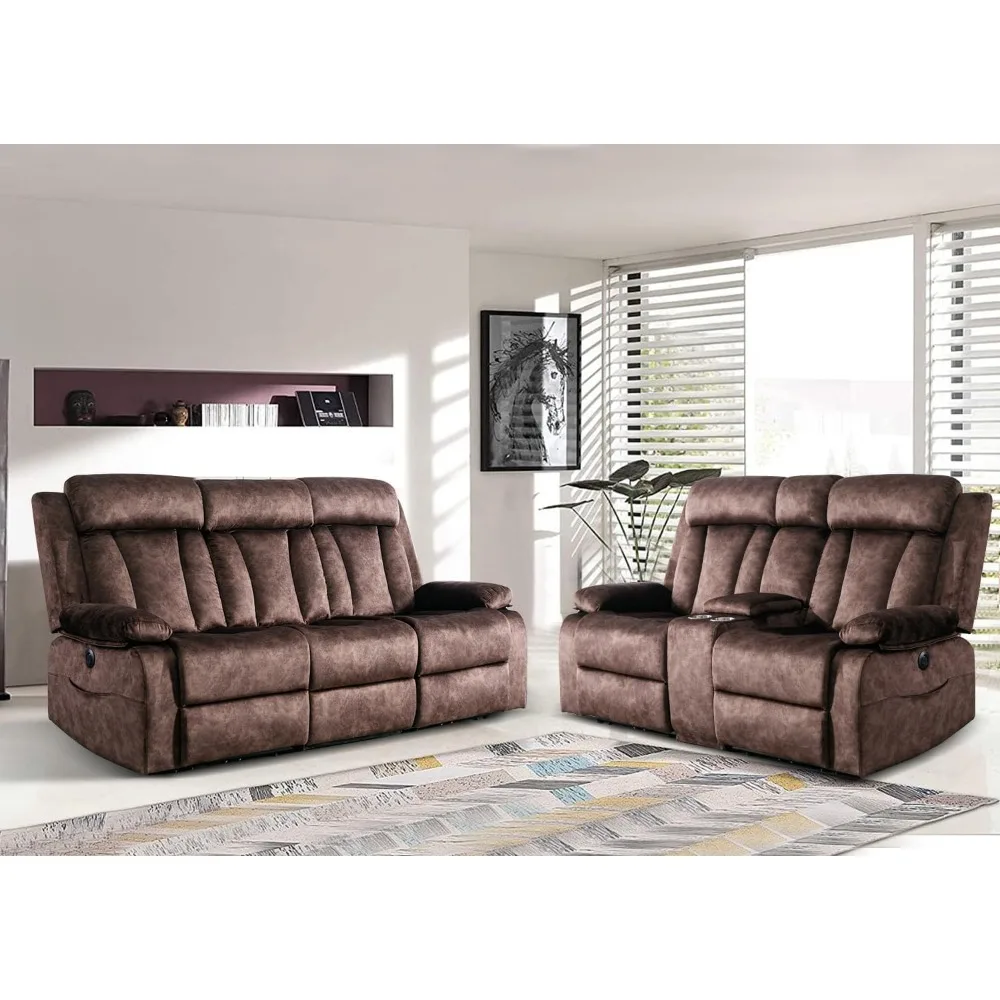 

Reclining Sofa and Loveseat Set-Power Reclining Furniture Sets with Heat and Massage, 2 Piece Recliner Couches Set with Console