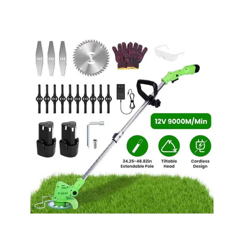 

Беспроводной триммер для травы, мощность 200 Вт, аккумуляторная батарея 1200 мАч, 3 типа лезвий, регулируемая длина и угол, легкий сорняк