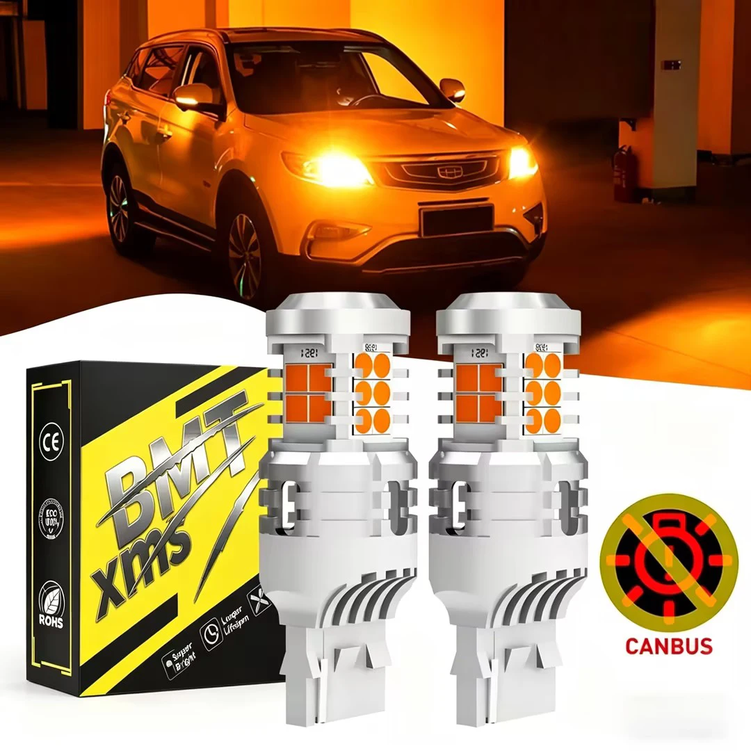 BMTxms 2Pcs T20 W21W WY21W 7440 LED Canbus No Hyper Flash 1156 BAU15S BA15S 3157 P27W LED Amber Yellow Turn Signal Light Bulbs