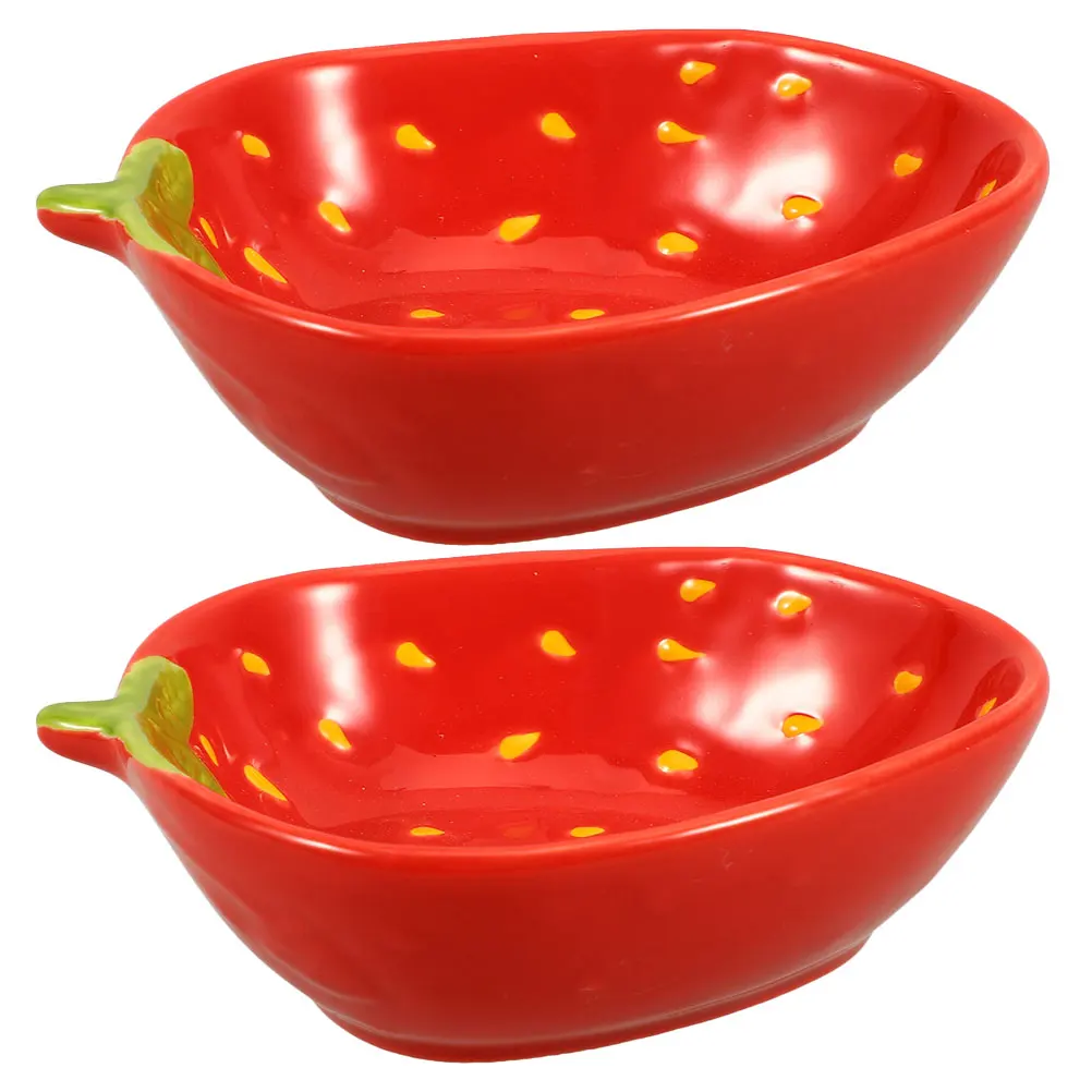 

2Pcs Strawberry Ceramic Bowls Versatile Small Decorative Plates Serving Desserts Fruits Snacks Strawberry Ceramic Bowl