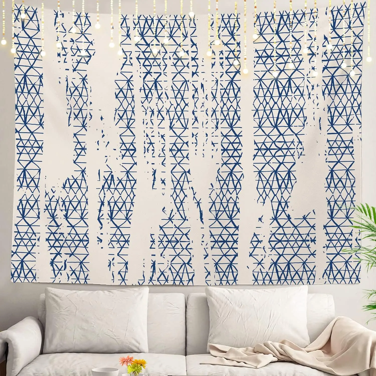 Japanese Abstract Blue Tie Dye Wall Tapestry, Shibori Ink Modern Batik Marble Wall Hanging Large Tapestry Decoration Polyester
