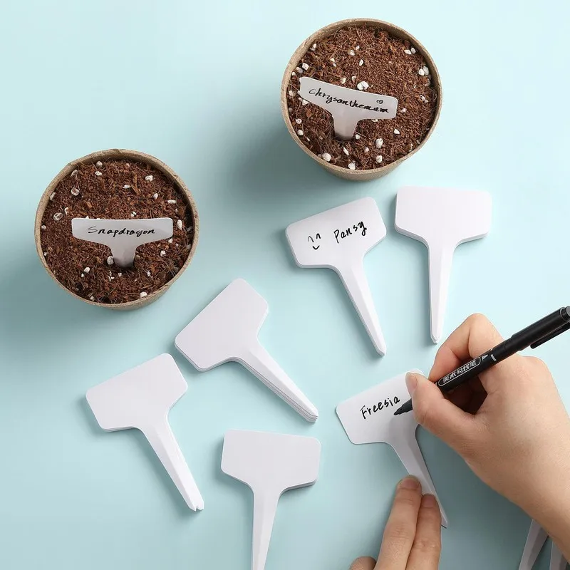 18 pcs T-Shape Plant Markers with Smooth Writable Surface, ideal for Outdoor Garden Marking and Nursery Seedling ID