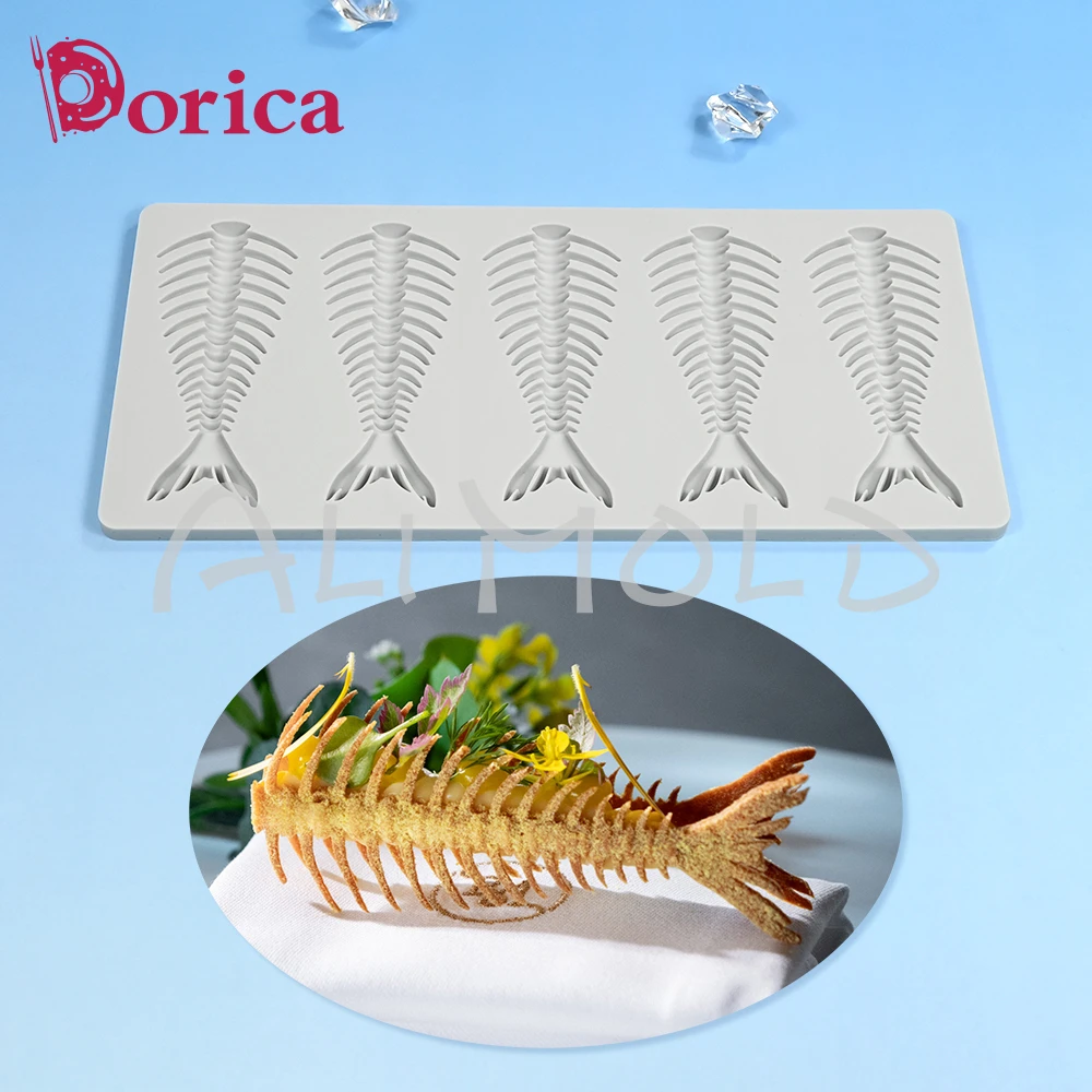 5 Cavities Fishbone Shape Silicone Lace Mat Handmade Sugarcraft Chocolate Mould DIY French Dessert Cake Decorating Tool Bakeware