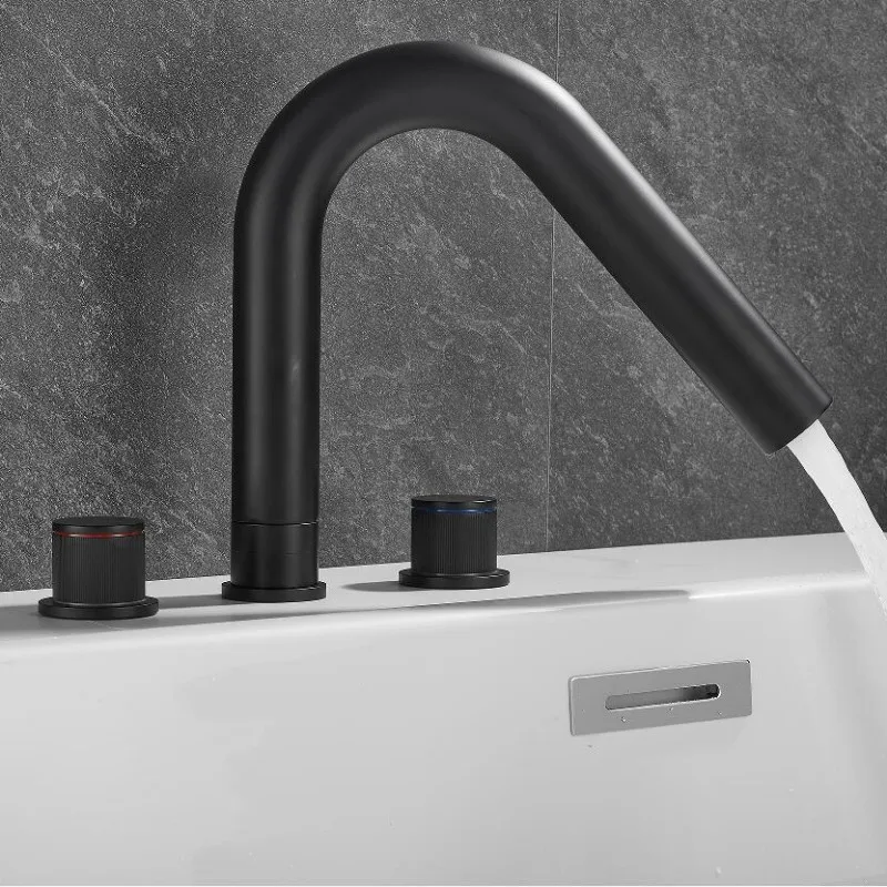 Widespread bathroom basin mixer Black hot and cold double handle water tap basin tap sink faucet black basin crane