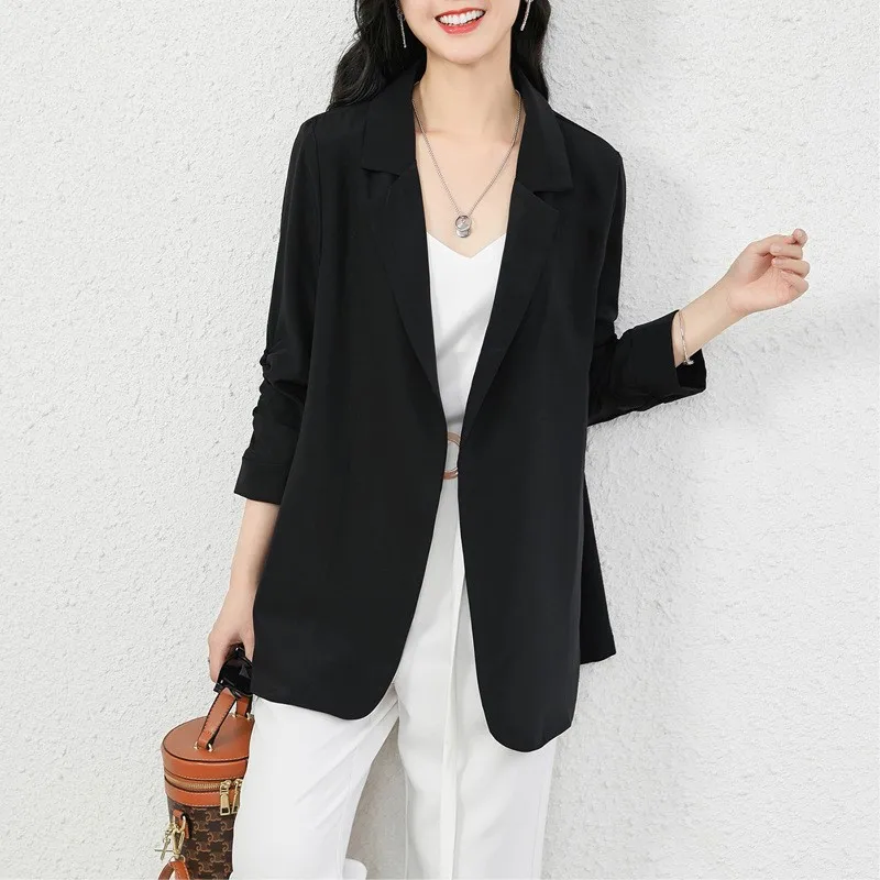 MODX-Women\'s Thin Black Open Blazer Draping Sense of Professional Wear Sunscreen Temperament Goddess Model Summer New Hot 2024