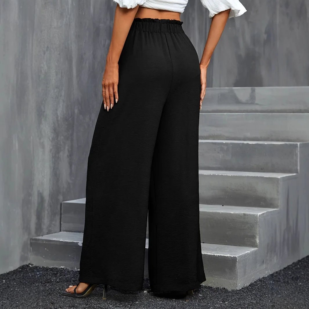 Faionable High Waist Loose Wide Leg Pants  Color Casual Trousers for Women Comfortable Elastic Waisand Summer 2025