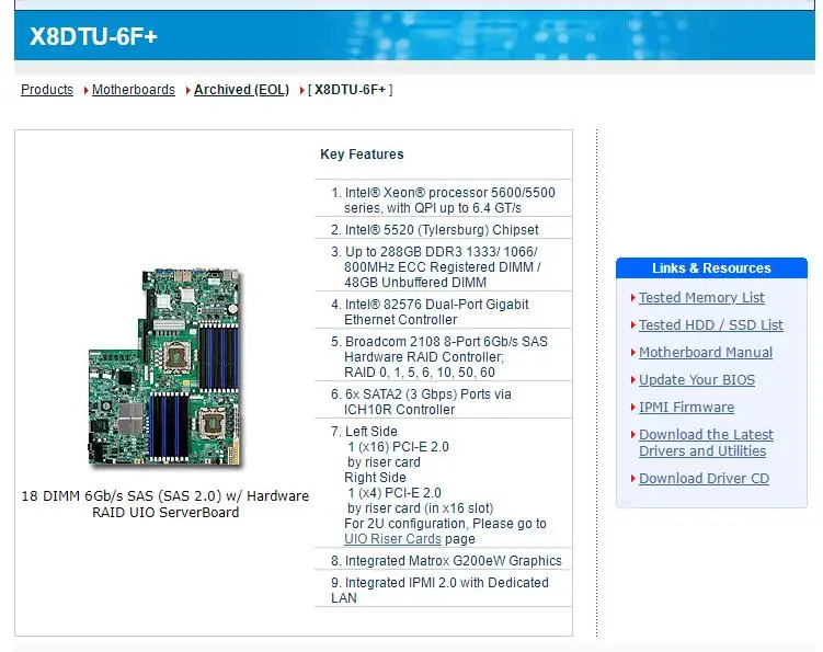 

X8DTU-6F+ for Supermicro Motherboard Xeon Processor 5600/5500 Series 82576 Dual-Port Gigabit Ethernet Controller IPMI 2.0