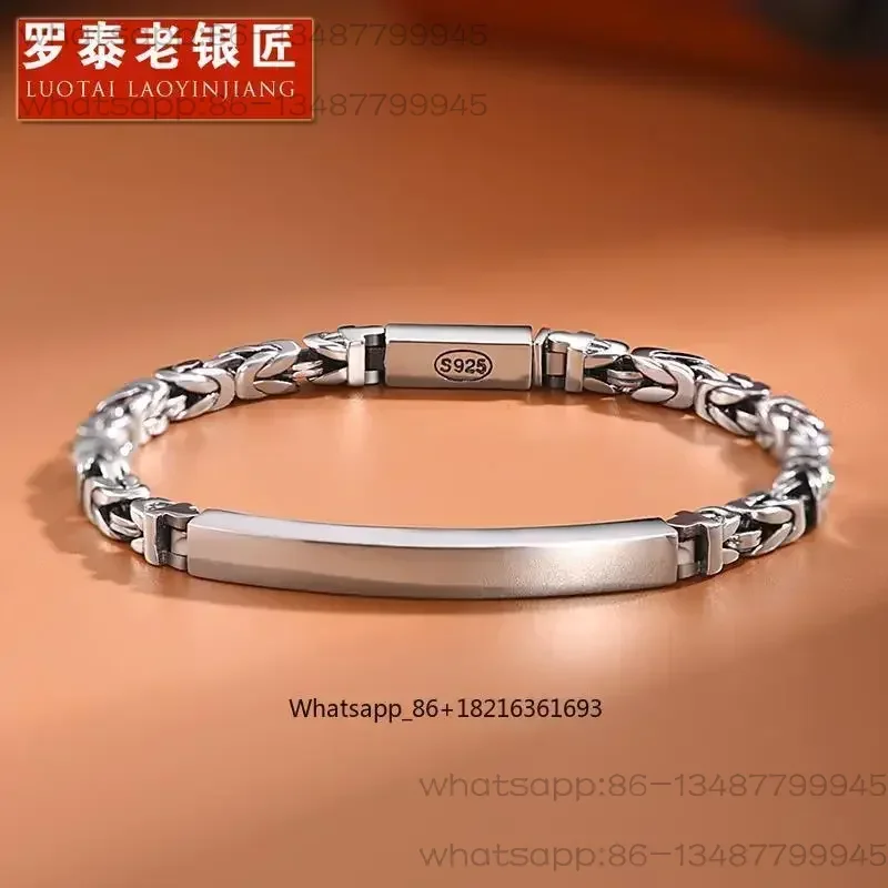 

S925 sterling silver safety pattern amulet bracelet men's trend retro old ethnic style woven gift jewelry
