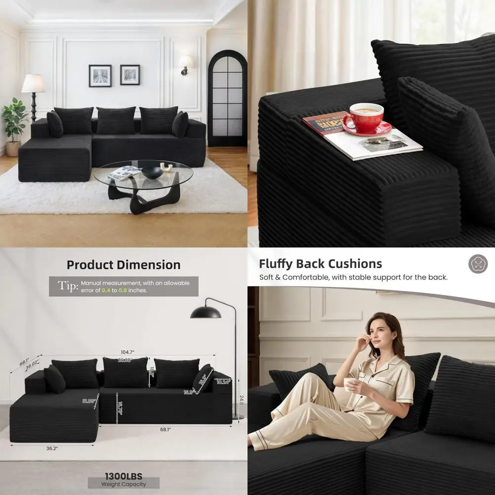 

Memory Foam Sectional Sofa with Chaise, L-Shape Modular Couch, Deep Seating, No Assembly Needed, Comfortable Living Room Furnitu