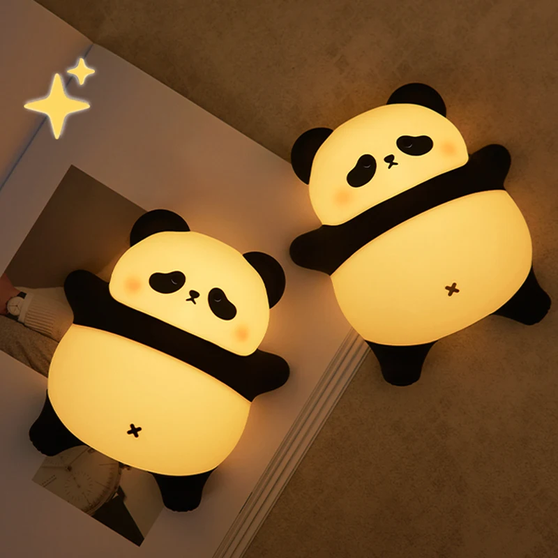 Lindo Panda luz de noche LED de silicona, lámpara de noche con temporizador táctil, carga USB, decoración de dormitorio, regalo de cumpleaños para