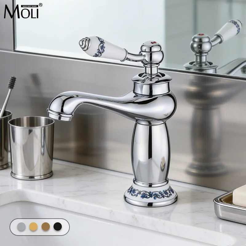 

Смеситель для раковины MOLI, Золотой смеситель для раковины с одной ручкой, Алмазный смеситель для воды, кран для горячей и холодной ванны, хромированный латунный смеситель ML201